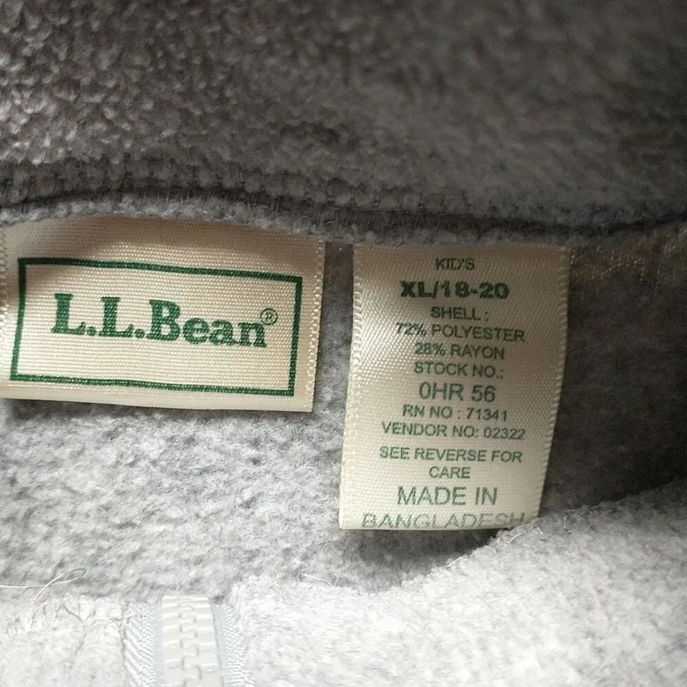 LL Bean Vest Kids Unisex XL 18-20 Gray Full Zip Sleeveless Pocket Fleece Outdoor